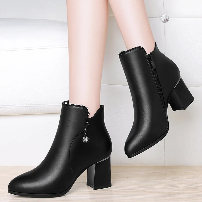 

Martin Boots Women's British-Style Short Boots 2019 Autumn And Winter New Style WOMEN'S Leather Shoes plus Velvet High-Heel Boot