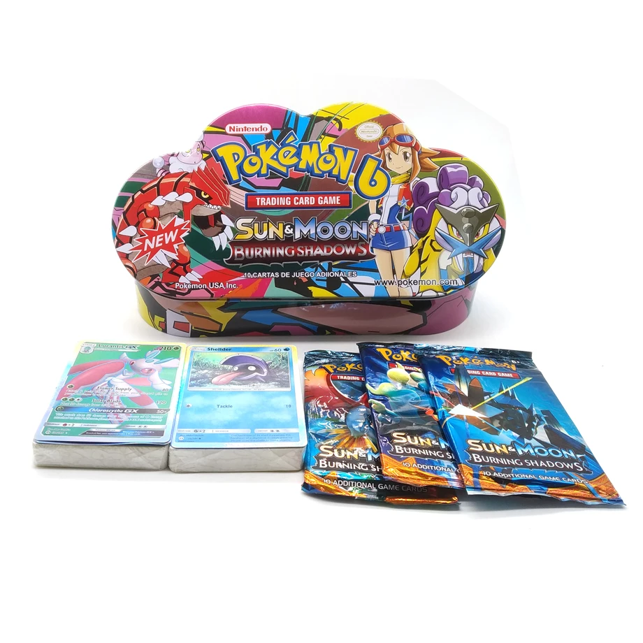 Goede 102 Stks set Pokemon Draagbare Blikken Doos Takara Tomy Battle Speelgoed Hobby Hobby Collectibles Game Collection Anime Kaarten Voor Kinderen