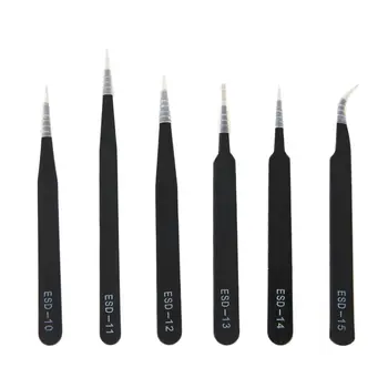

2019 NEW 6pcs/set Portable Size Resists Corrosion Anti-static Tweezers For Repairing Electronic Maintenance Tools Black