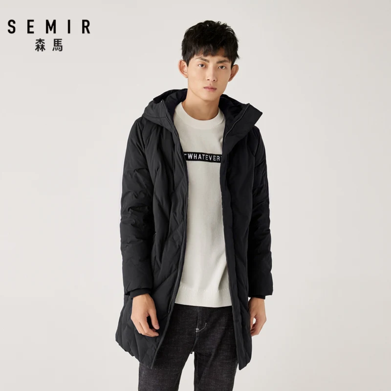 SEMIR мужской длинный пуховик новая теплая зимняя куртка с капюшоном корейский Повседневный серый утиный пух пальто для мужчин