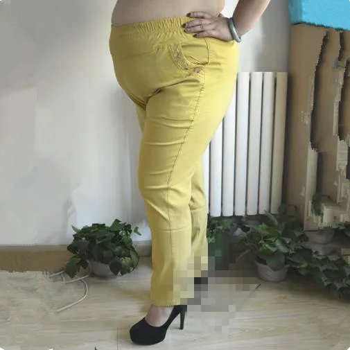 Модные женские брюки размера плюс 3XL 4XL, эластичные прямые брюки с высокой талией, женские обтягивающие брюки среднего возраста с карманами J701