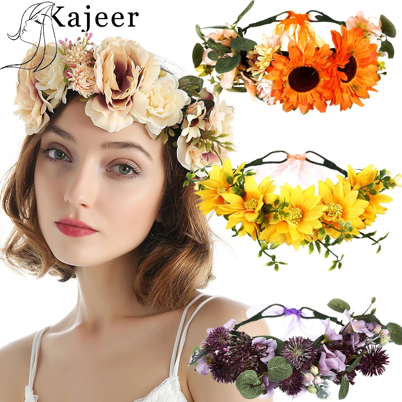 

Flowers Crown Bridesmaid Wreath Women Hair Accessories Headdress for Bride Girl Crown Floral Garland Wedding Floral Headpieces