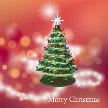 

Ceramic Christmas Halloween Tree 13 Inch Prelit Decorations Tabletop Winter Tree Décor with Multicolor Bulbs Star Topper