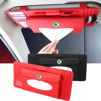 

PU Car Card Clip Storage Bag Suspension Tissue Box Cover for Skoda Kamiq Octavia 2 Rapid Kodiaq Fabia Superb A7 Tour RS Yeti