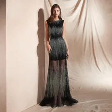 Черные вечерние платья Длинные с бусинами Платья для особых случаев мусульманское вечернее роскошное тюлевой Русалочий формальный платье женское элегантное