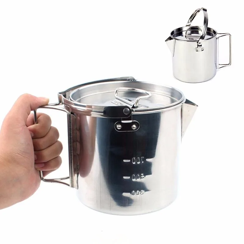 

1.2L Stainless Steel Foldable Hanging Pot Outdoor Camping Picnic Hiking Portable Ultralight Heat Water Kettle Teapot Coffee Pot