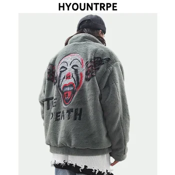 

Fashion Fleece Jacket and Coats Men Funny Printed Hairy Zipper Loose Outerwear High Street Casual Warm Thicken Streetwear Parkas