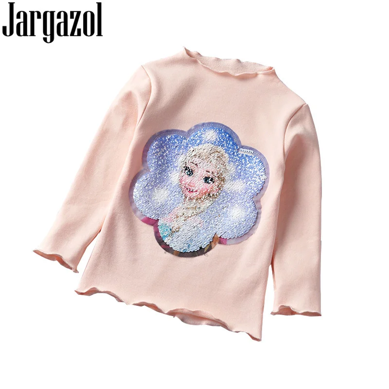 

Jargazol Autumn Girls Clothes Bottoming Shirt Icing Elsa Overturn Change Colour Sequins Fall Teenagers Tops Princess Shirts