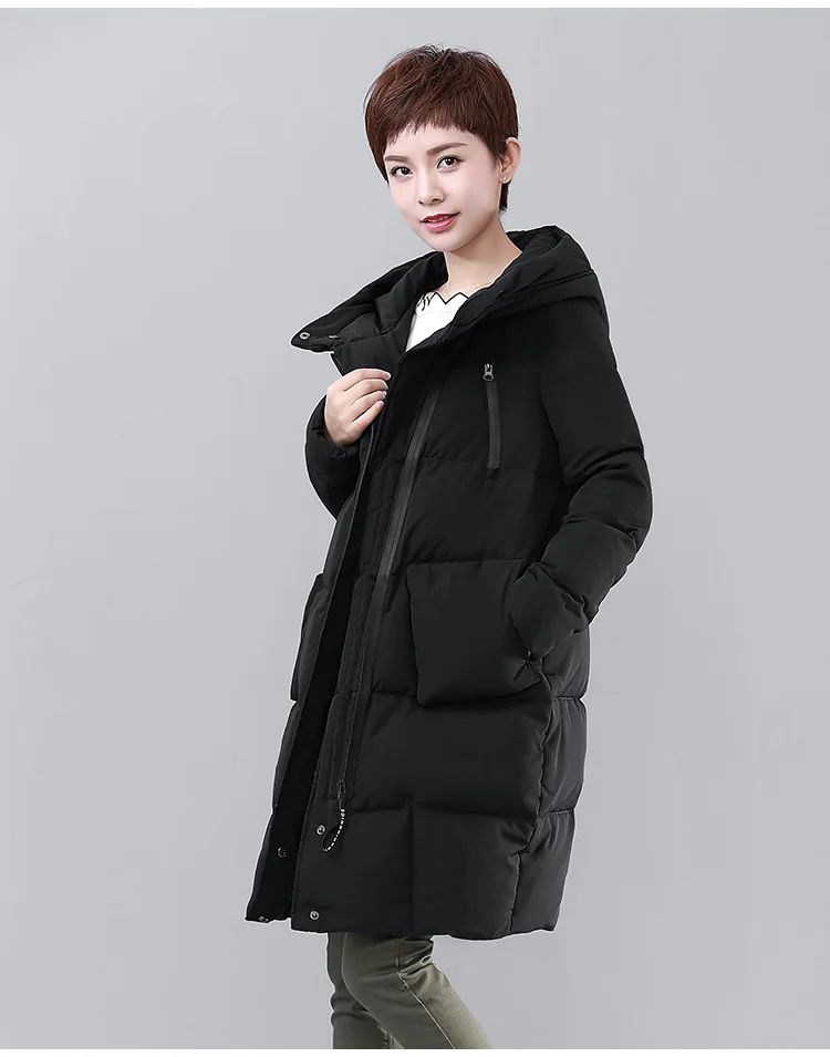 Down Jacket Women's Mid-length Thick Winter New Style Korean-style Versitile Fashion Winter over-the-Knee Loose-Fit Coat Fa