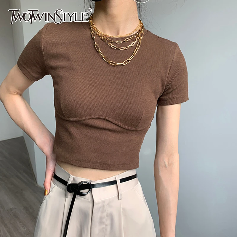 Женская Повседневная футболка TWOTWINSTYLE трикотажная туника с круглым вырезом и