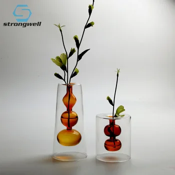 

Strongwell Nordic Double-Layer Color Glass Vase Desktop Hydroponic Flower Vase Ornament Home Decoration Birthday Wedding Gift