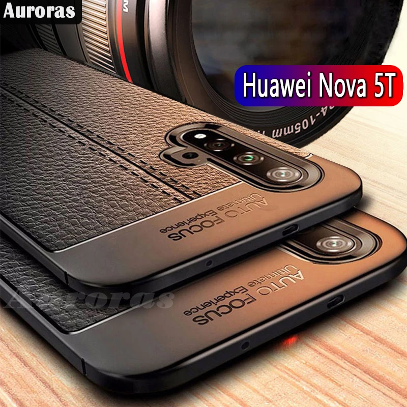 

Auroras For HUAWEI Nova 5T Soft Case Shockproof Silicone Litchi Pattern PU Leather Phone Cases For huawei nova 5t Cover