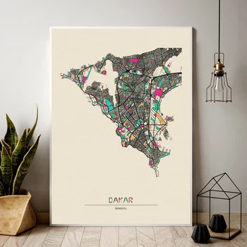 

SENEGAL Dakar colorful City Map Canvas Poster Home Wall Decor (No Frame)
