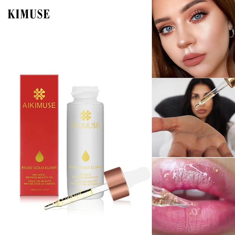 

KIMUSE 24K ROSE GOLD ELIXIR Essential Oil Makeup Primer Lips Face Base Make Up Vitamin Moisturizer Easy to Absorb Face Care