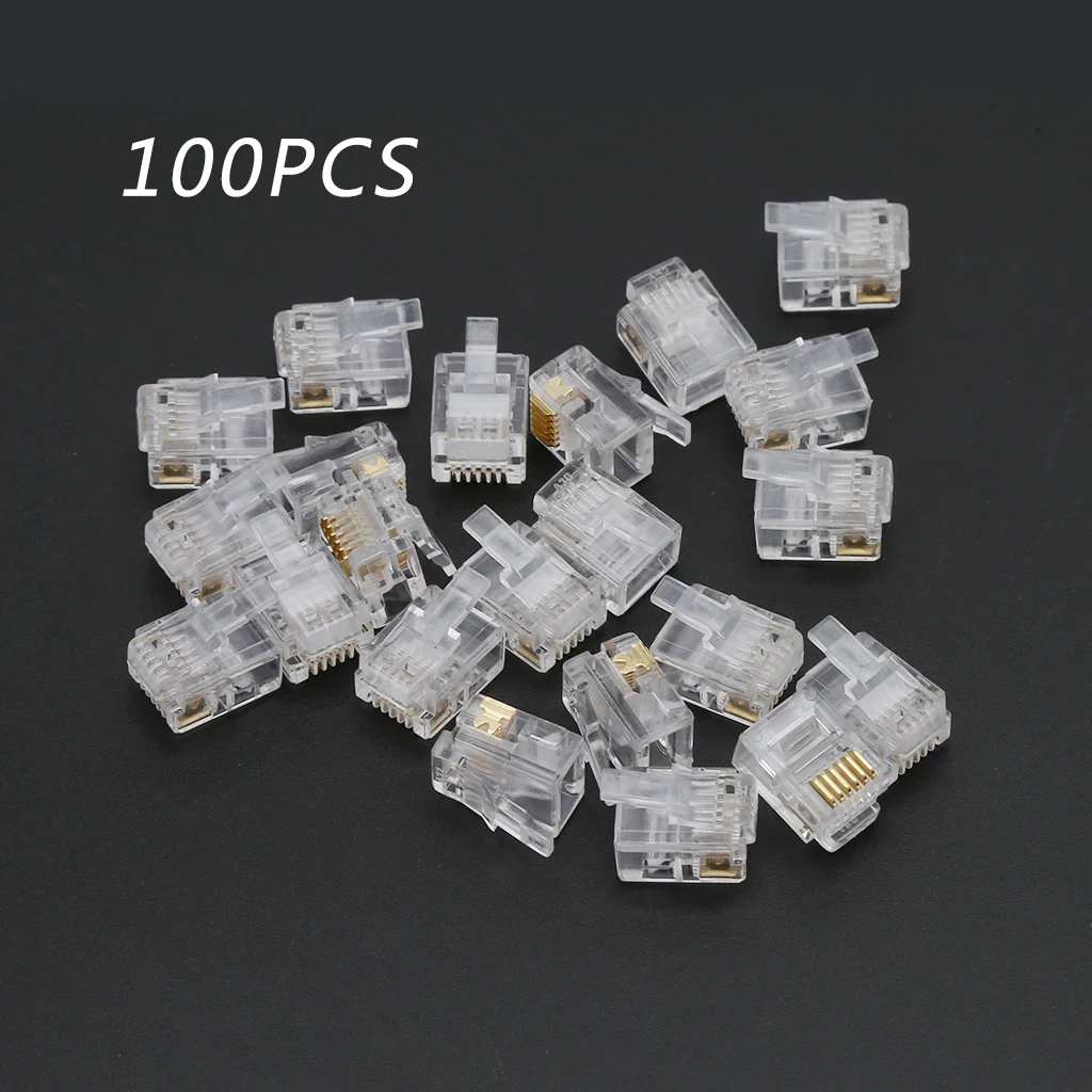 100 шт. RJ12 6P6C Модульная кабельная головка телефонные разъемы хрустальные Вилки |