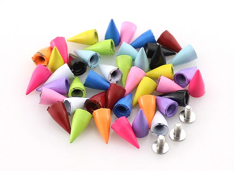 Description Picture 5 of item30sets 7*14mm Colored Studs And Spikes For Clothes DIY Handcraft Bullet Cone Garment Rivets For Leather Bag Shoes Tachuelas Ropa