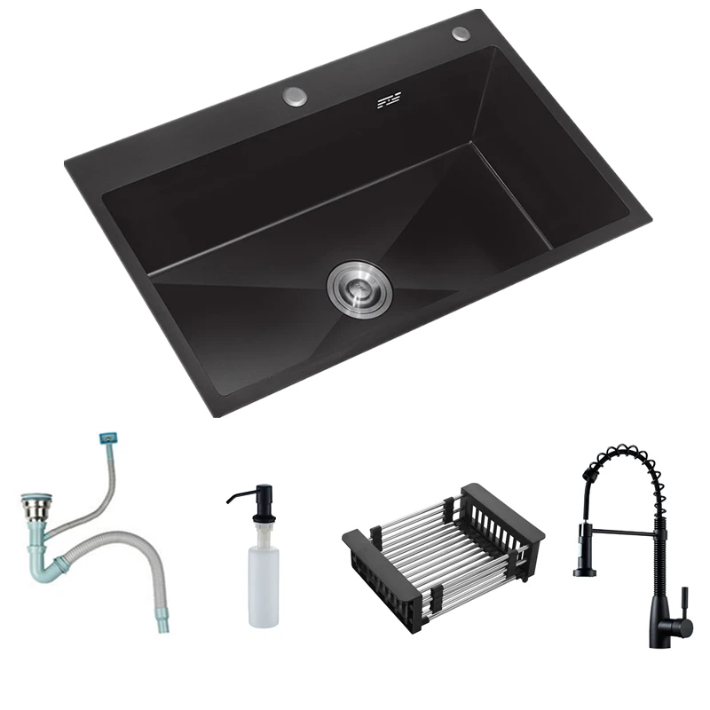Black Kitchen Sinks Above Counter Vegetable Washing single Basin Kitchen Sinks Black Stainless Steel