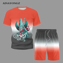 

Summer Super Cool Men Short Sleeve Attire Funny Roles Clown Print T-Shirt Shorts Suit 2021 New Trend Boy Hip Hop Streetwear Set