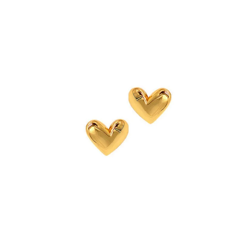 Simple and Sweet Gold Heart-Shaped Stainless Steel Stud Earrings For Woman Accessories For Korean Fashion Jewelry Wedding Girls