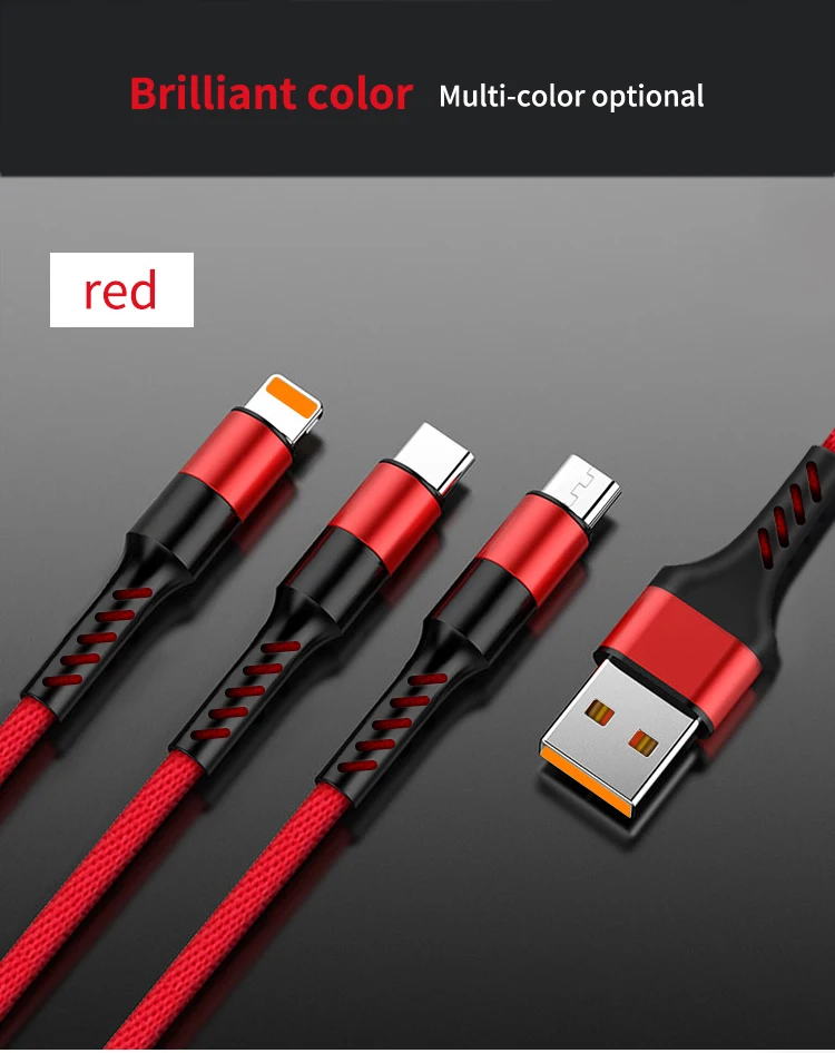 3 in 1 Usb Cable Type C 8 Pin Micro Mobile Phone Cables For Huawei Mate 30 iPhone 11 X Xs 8 7 6 Samsung S9 S8 Fast Charging Cord