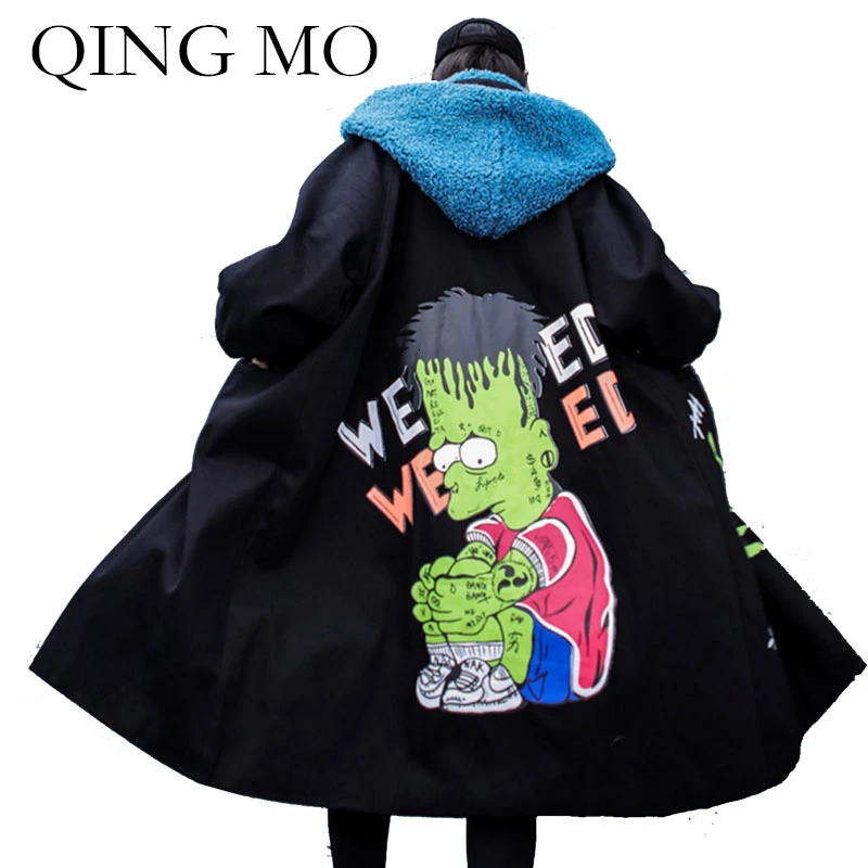 QING MO, черные женские зимние парки,, женские парки с буквенным принтом, толстая теплая куртка, пальто с рисунком, ветровка, пальто ZQY2205