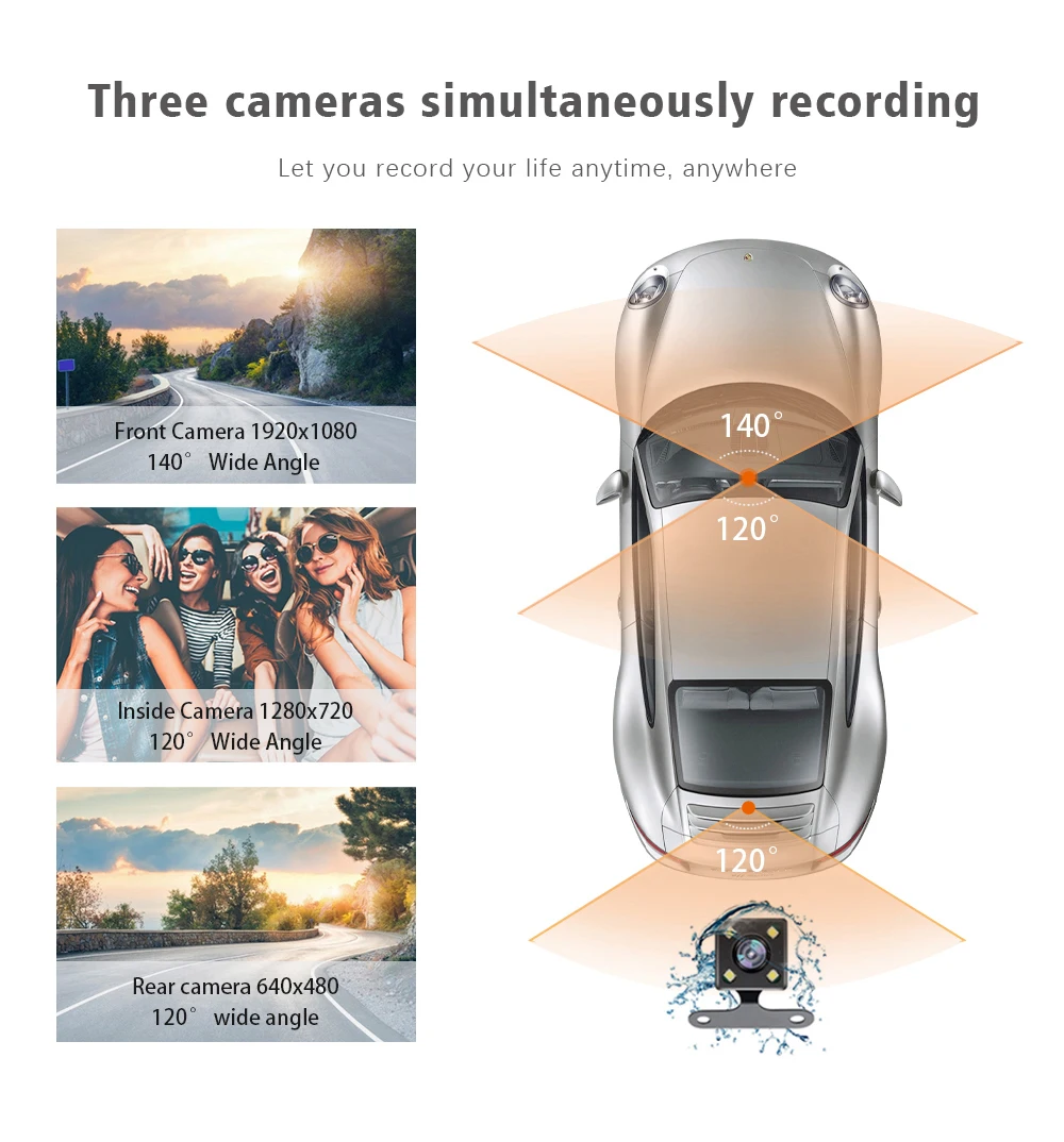 Автомобильный видеорегистратор с 3 объективами, двойная камера с Rearview FHD 1080P 4,0 дюйма, видеорегистратор, Автомобильный регистратор, широкоформатные видеорегистраторы 170