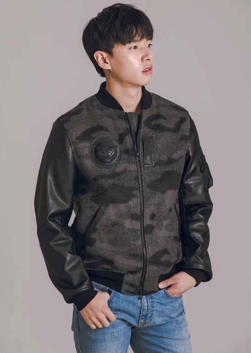 

Free Shipping,2020 quality Woollen cloth flight jacket.mens spring soft warm outwear.fashion classic casual leather coat.