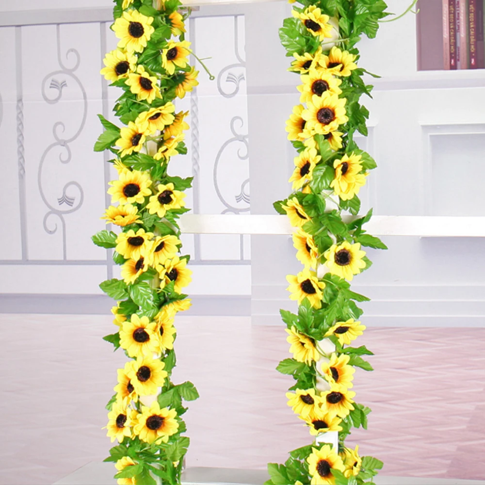 Artificial Sunflower Garland Silk Flower Vine Home Wedding Garden Fence Decor 