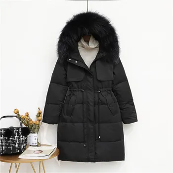 

Brand Women's Down Jacket Natural Raccoon Fur Hooded Winter Coat Female Clothes 2019 Warm Duck Down Jacket Hiver LW1625