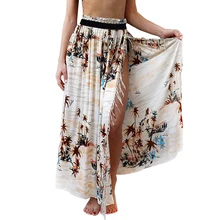 Женская летняя юбка с кисточками, подарок на каждый день, праздник, макси, плиссированная, Пляжная, эластичная, длинная, на каждый день, с разрезом по бокам, с цветочным принтом, с высокой талией