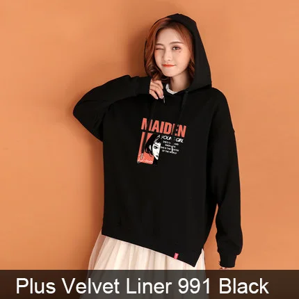 Winter 991 Black Толстовки и кофты Пуловеры Для женщин Осень и Зима Свободная плюс бархатный толстая лайнер Толстовка Печать писем куртка 2 - Цвет: Winter 991 Black