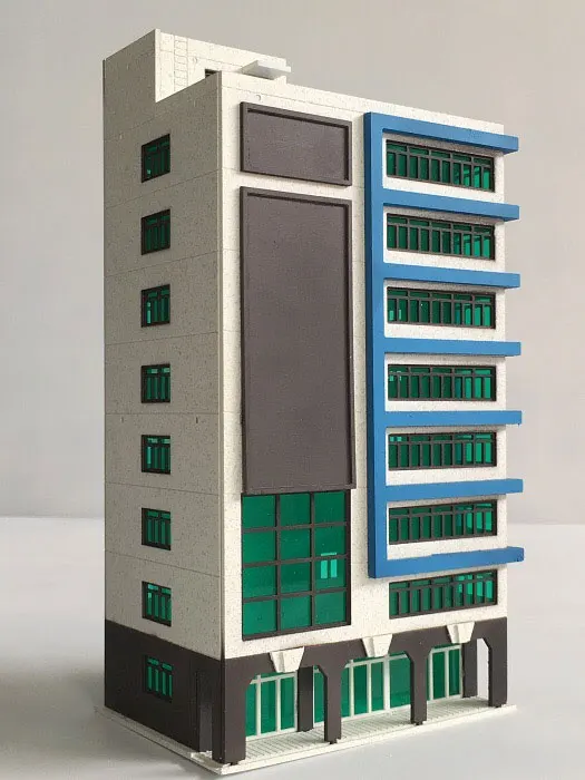 Blue Building 1/150 N масштаб жесткий пластик DIY Сборная модель поезда строительные наборы песочный стол архитектурные аниме сцены аксессуары - Цвет: Blue Building