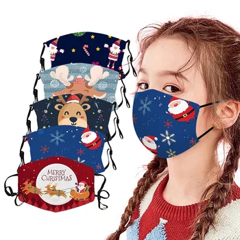 

5PC Child Christmas Print Breathable Reusable Washable Protective Face For Protection For Adults Scarf Flag Bandana#3