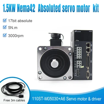 

Nema42 110mm frame 1.5KW 3000rpm 5n.m 17 bit absoluted encoder ac 220V servo engine motor and drive kit for cnc machines