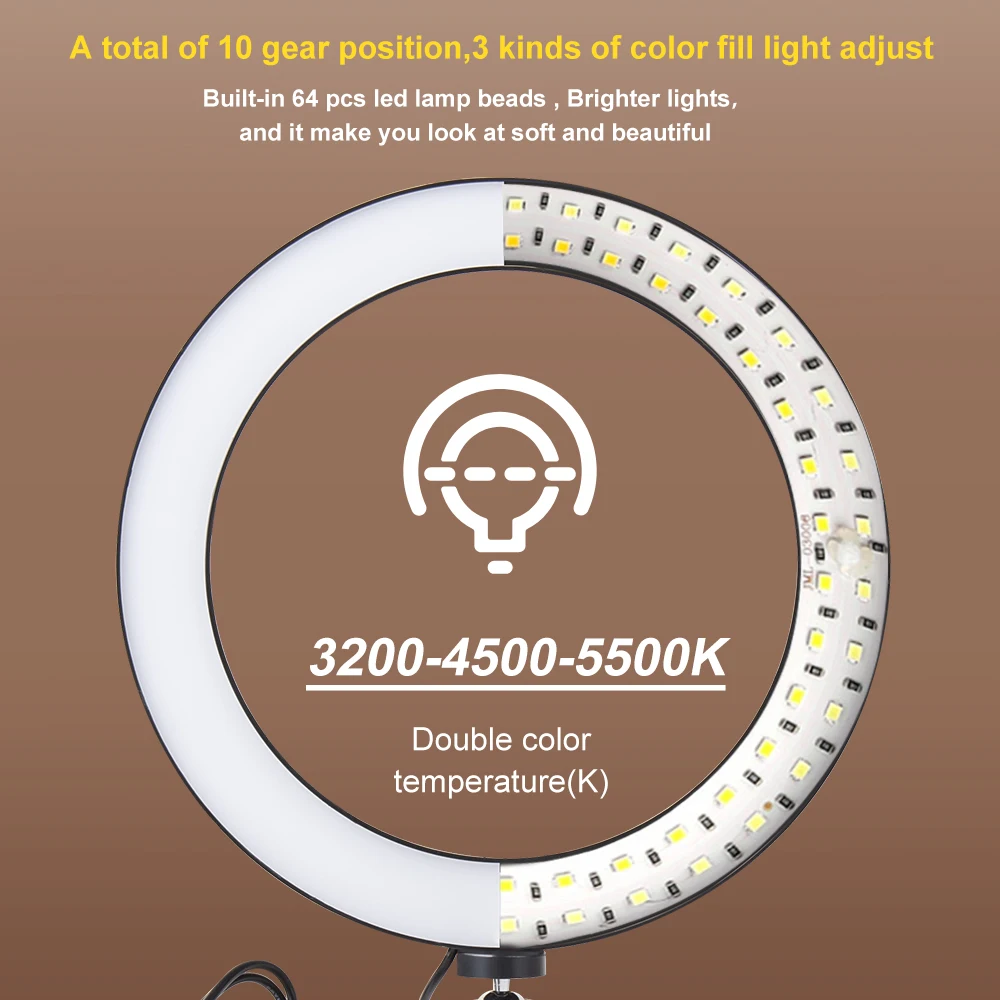 Poster - LED Makeup Light Ring 5500K Dimmable Photographic Lighting With Tripod Stand LED Lamps Selfie Phone Ring Light For Video Camera