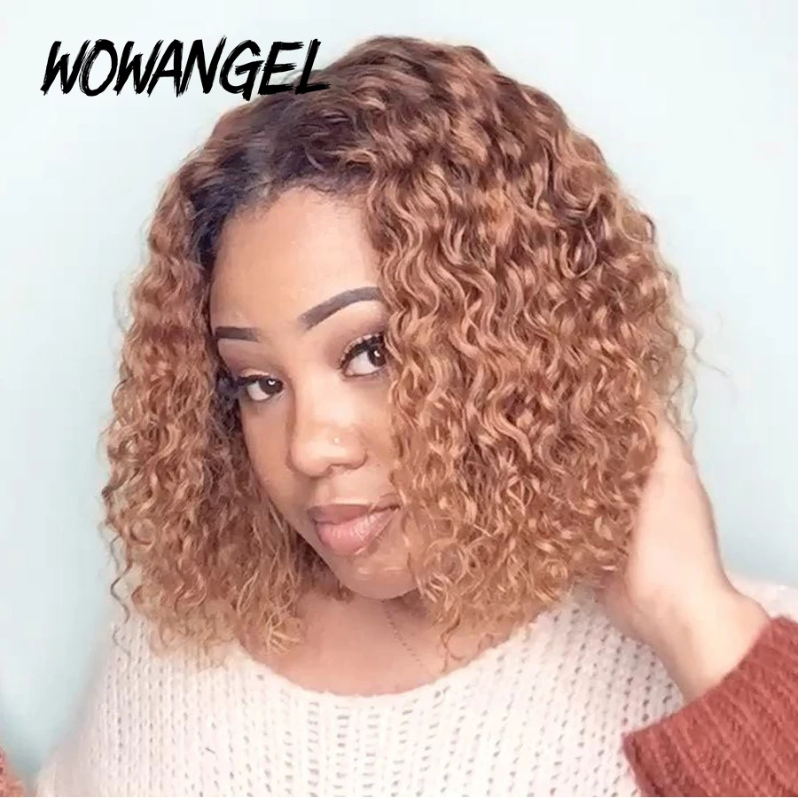 

Wowangel Short Curly Bob Wigs Ombre Colored 13*6 Lace Front Human Hair Wigs With Baby Hair Brazilian Remy For Women PrePlucked