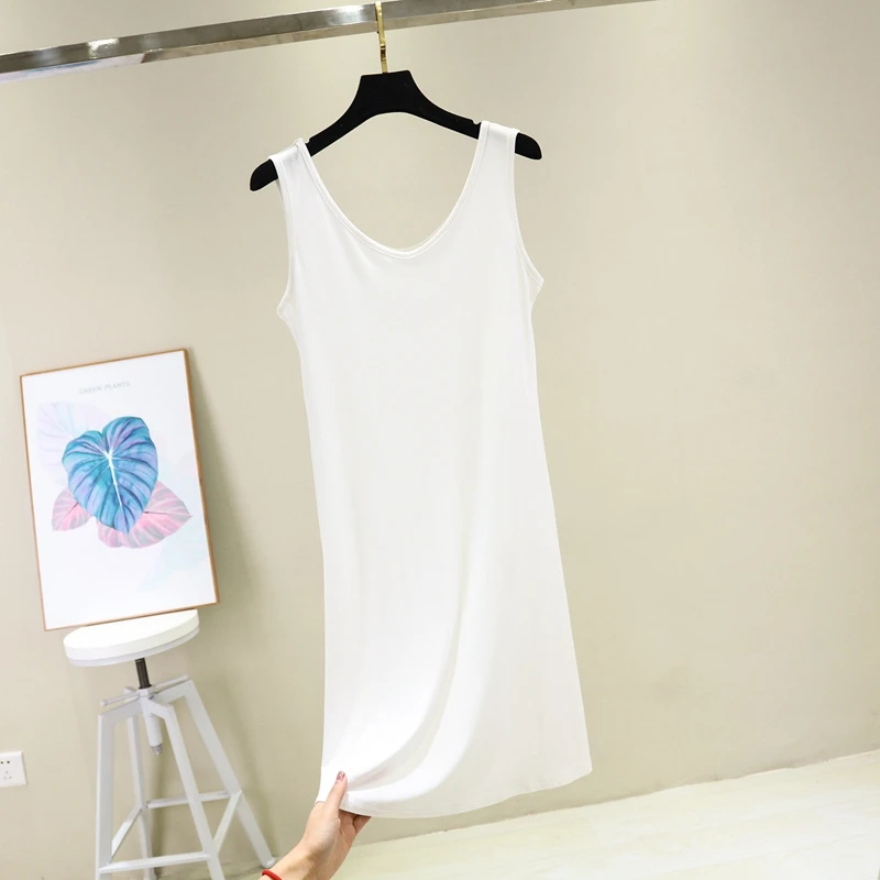 90cm white Модальная Домашняя одежда, Женская Повседневная хлопковая ночная рубашка, Женская Однотонная ночная рубашка без рукавов, женская ночная рубашка с v-образным вырезом, большие размеры, длинное платье для сна - Цвет: 90cm white