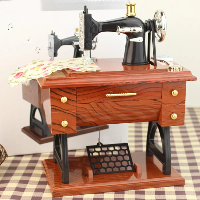 Music Box Vintage Melody Sewing Machine Shape Home Decoration Accessories Bedroom Ornament TB Sale