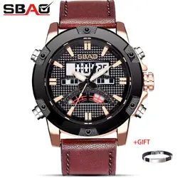SBAO Новые Модные мужские s часы спортивные роскошные часы из сплава мужские повседневные S-9015 кожаные водонепроницаемые часы Лучший подарок