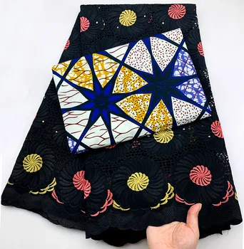 

Hot sale black swiss lace fabric african lace fabric swiss voile lace 2.5+3 yards embroidered nigerian lace fabric for dress
