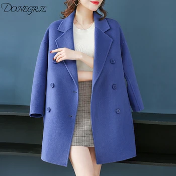 

2020 Winter elegant fashion outfit women's Warm Wool coat Double Breasted Blue dust coat trench XS-XL 5 colors