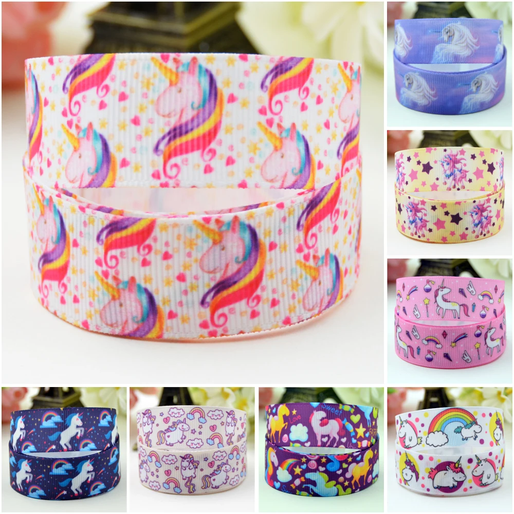 

7/8'' (22mm) Unicorn Cartoon Character printed Grosgrain Ribbon party decoration satin ribbons OEM 10 Yards