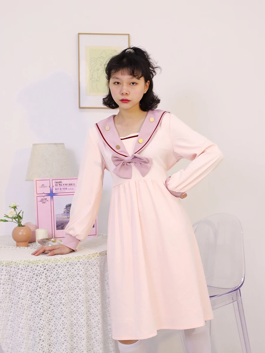 

Платье принцессы в стиле ретро, милое платье в викторианском стиле, с матросским воротником и оборкой, с завышенной талией, в готическом стиле, косплей лолиты