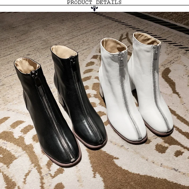 ZVQ-зимние Новые Модные ботильоны женская обувь из натуральной кожи на высоком каблуке с круглым носком и молнией спереди Прямая поставка, размер 33-40