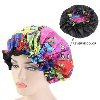 

Women Extra Large African Ankara Bonnet Double Layered Satin Night Cap Big Wave Reversible Sleep Turban Chemo Hat