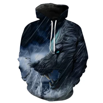 

CNUUIKOOEK Sweatshirts Men's 3D Ferocious Line Winder Printed Hooded Pocket Pullover Hoody Fashion Men's Hoodies