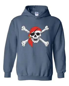 

Jolly Roger Skull & Crossbones Pirate Flag Unisex Hoodie Sweatshirt (LIB) Indigo Blue unisex men women hoodie