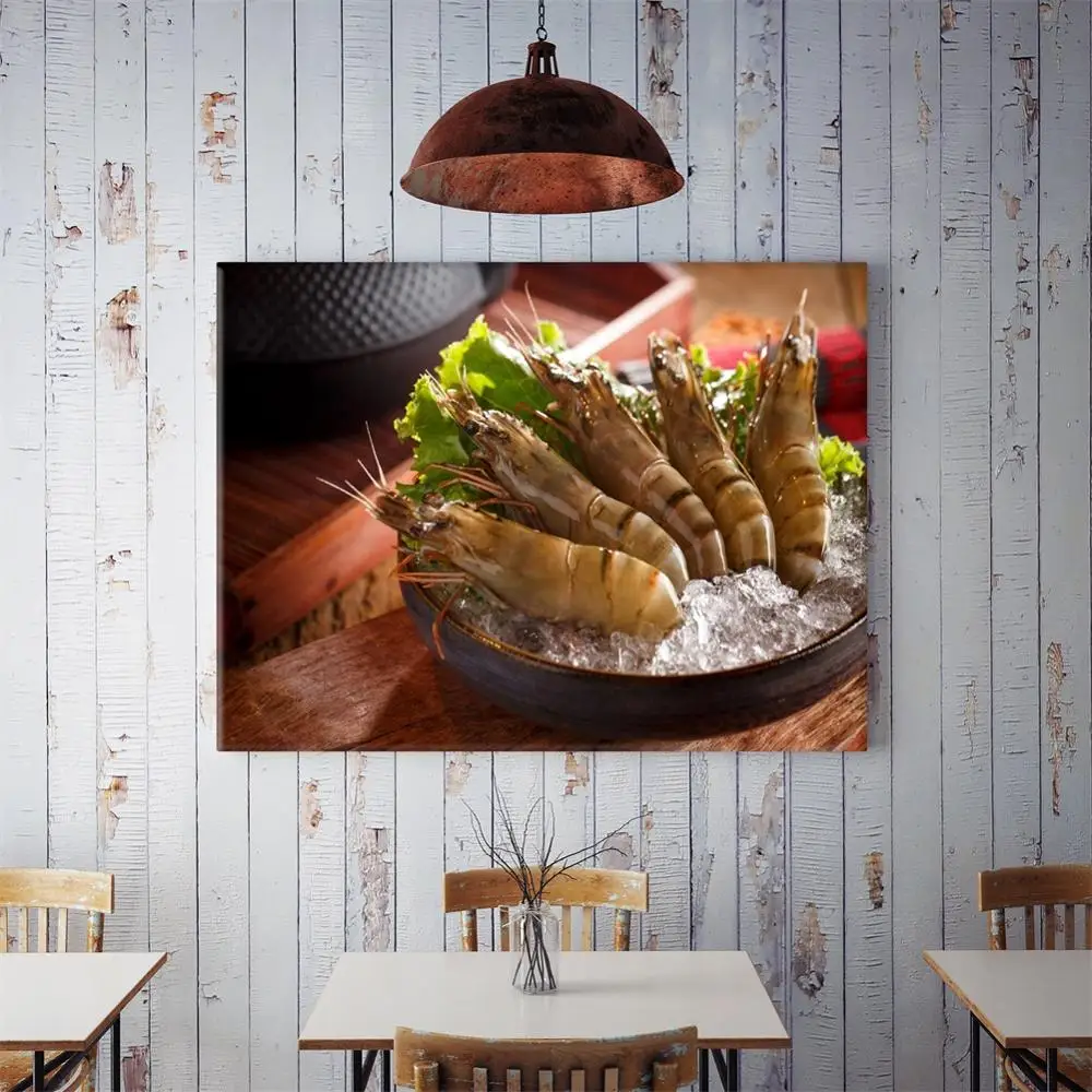 

60x40cm Delicious Fresh Shrimp Restaurant Kitchen Hanging Painting Home Background Wall Wall Decoration Painting