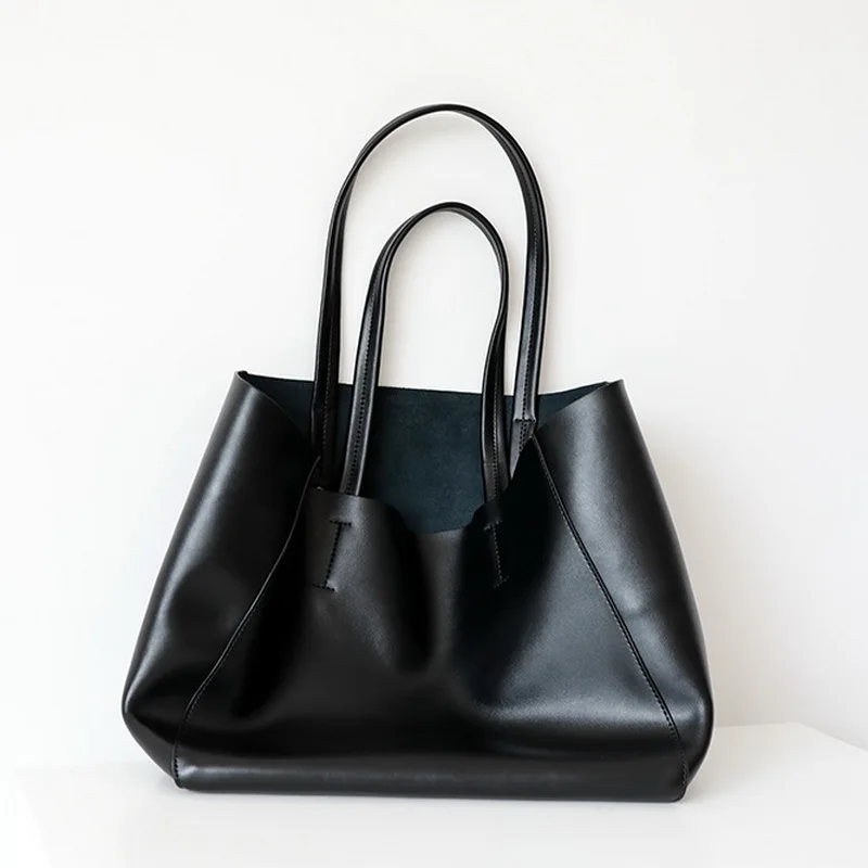 

Autumn and Winter Commuter Bag Large Capacity Mummy Shopping Bag Cow Leather Tote Bag business Style Female Shoulder Bag