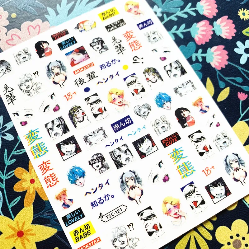 Newest TSC series TSC-105-111 Anime characters 3d nail art stickers decal template diy nail tool decoration